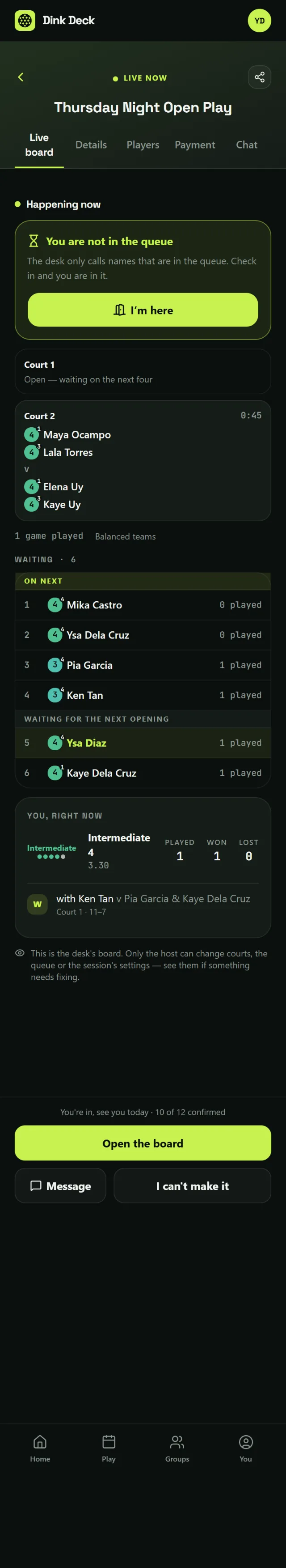 The live board